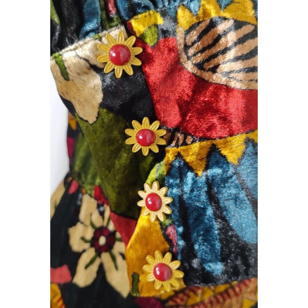 FARM Rio Macaw Ballet Velvet Mini Dress S Long Sleeve Party Floral High Neck - Picture 10 of 15
